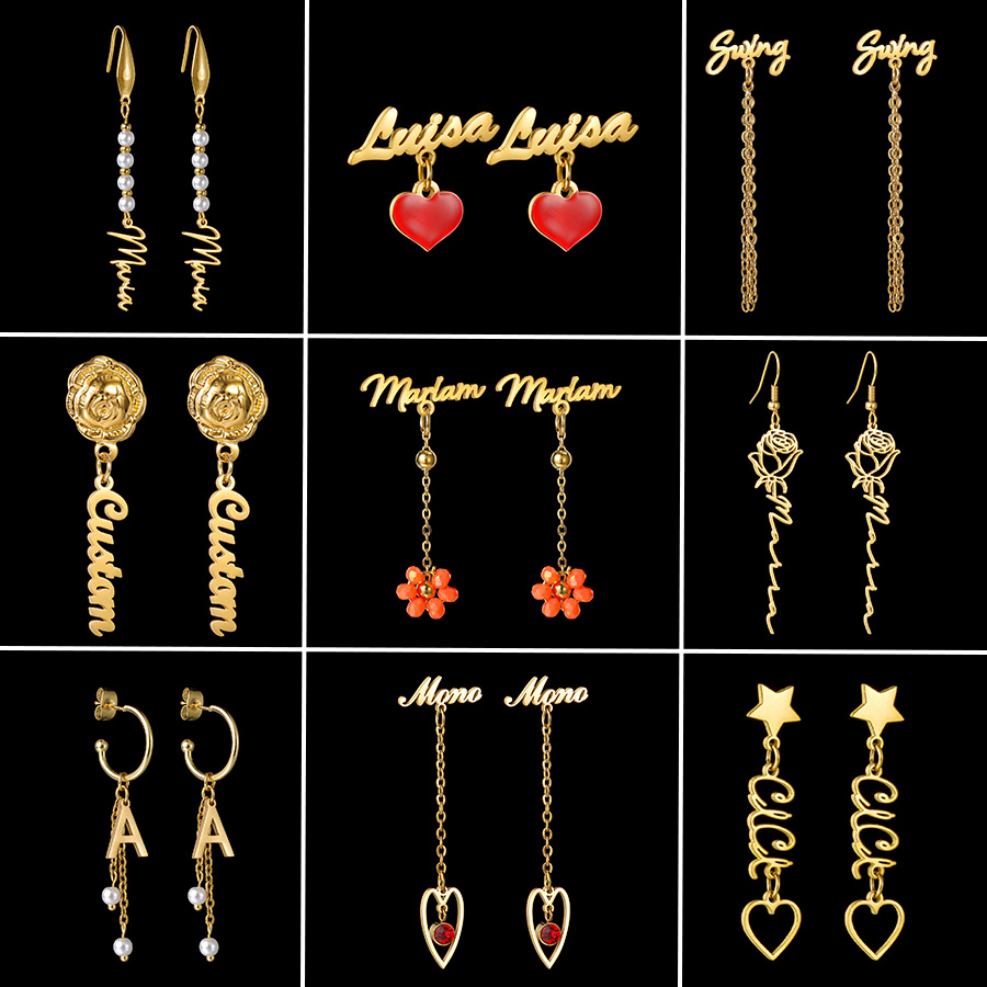 Pearl Stud Earrings - Auxauxme Orecchini con nome personalizzato Acciaio